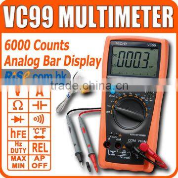 VC99 Tester Thermometer Resistance AC DC Ohm Hz C 6000 Count Voltmeter Multimeter