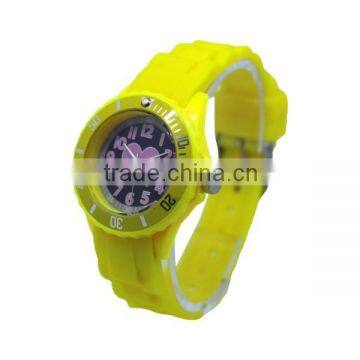 Lovely Girls Yellow Color Silicone Bracelet Watch With Pink Printing Pattern Dial photo-3