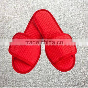 Hot red Cotton Waffle Hotel Spa Slippers with magic tape