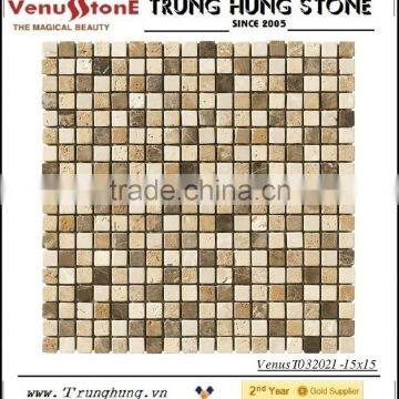 Crema Marfil Mix Light Emperador Tumbled Marble Mosaic Tiles photo-2