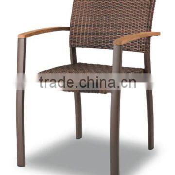 outdoor furniture in nature brown flat wicker with teak wood armrest for outdoor use and for hotel