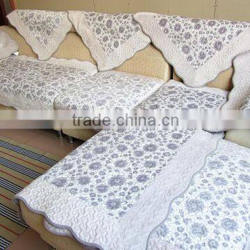 Print microfleece grid stiches sofa cover