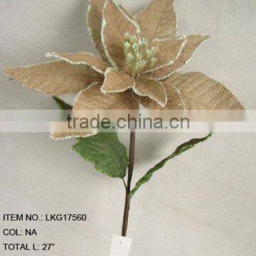 Christmas artificial burlap poinsettia flowers spray with leaf colorful decoration home decorations