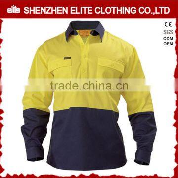 two pocket yellow blue cotton custom logo work shirt