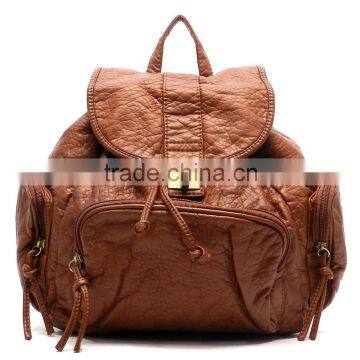 2016 Washed PU backpack New Fashion Ladies backpack From Factory Washed Faux Leather Backpack