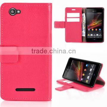 For sony xperia M c1905 dark pink wallet leather case high quality factory's price