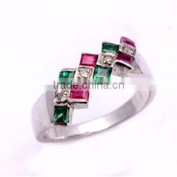 The Gopali Jewellers Emerald Rose Cut Diamond Ruby Gemstone Fashion Ring Emerald