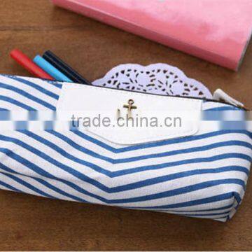 New Canvas Navy Marine Stripe Style Pencil Case Pen Box