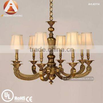 8 Antique Brass Chandelier in Bronze Color with White Fabric Shade