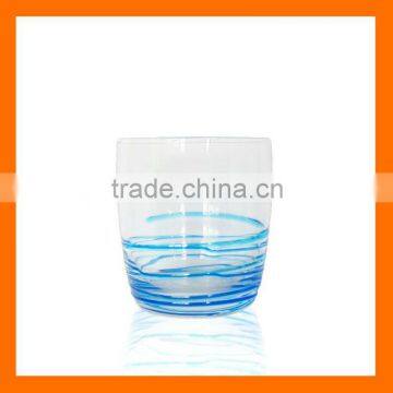 Hand blown color line wrapped glass cup,decorative glass tumbler