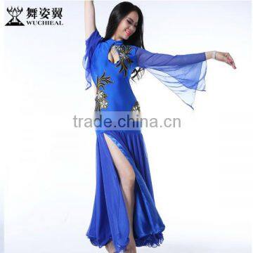 Wuchieal 2015 Belly Dance Performance Costumes Dress, Long Sleeves Sexy Dress Show Dance Wear photo-4