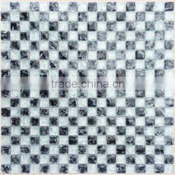 Black and White Glass Mosaic Tile , Glass Tile Mosaic for Bathroom