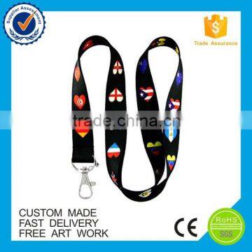 Heart shape country flag printed custom souvenir lanyard for sale