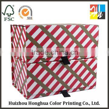 Handmade Paper Box Folding Storage Box Red White Strip Pape Box Decorative Gift Box