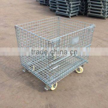 Long service life foldable stackable and movable steel rolling wire basket