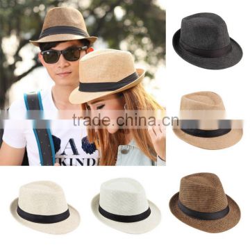 Unisex Fedora Trilby Hat Cap Straw Panama Style Packable Travel Sun Hat