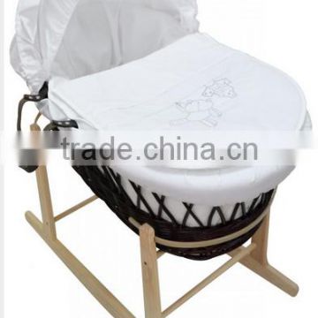 Baby Wicker Moses Basket With Mattress, Cover, Quilt, Hood, Dressing and Rocking Stand