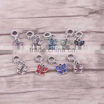 New Butterfly dangle charms with Crystal Fit for bracelets European Style Jewelry