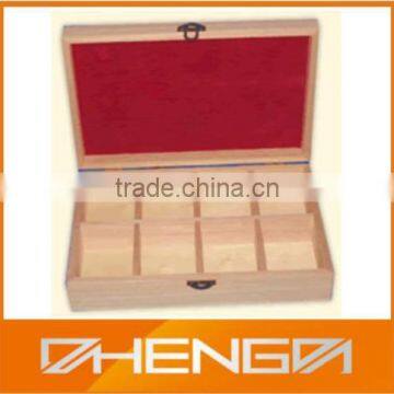 Hot!!! Customized China Manufacturer Pine Wood Natural 8 Compartment Tea Box For VIP Gift(ZDW13-024)