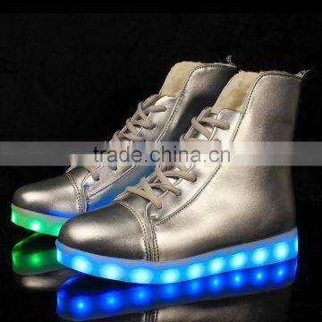 2016 High Neck Warm Shoes For Men Leather LED Light Up Shoe