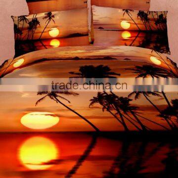 2014 3d new sunset design, reactive printed 100% cotton comforter wholesale 4pcs bedding set