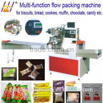 Multifunction horizontal flow food packaging machinery for biscuits, bread, muffin, cookies, cracker etc.