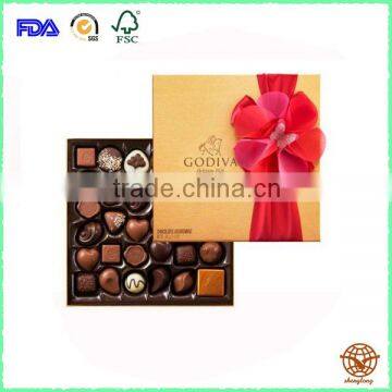 Custom logo Chocolate cardboard box with Silk ribbon