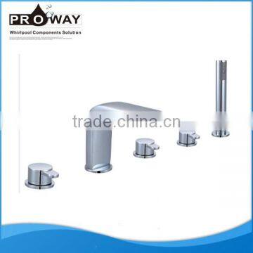 Three Handles Artistic Brass Bathtub Shower Faucet With Hand Shower Deck Mounted Bath Waterfall Faucet