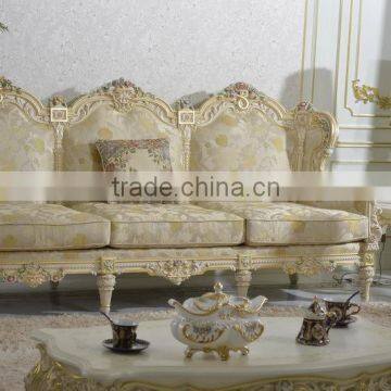 Classical European Beige And Gold Color Sectional Sofa Set, 3+2+1 Living Room Elegant Floral Sofa Set photo-2