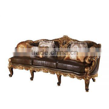 Vintage Living Room Leather Sofas, Exquisite Hand Painting Sectional Sofa Set, Classic Wood Carving Living Rroom Furniture Set photo-2