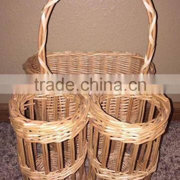 wholesale Vintage wicker wine basket of 2 bottle holders