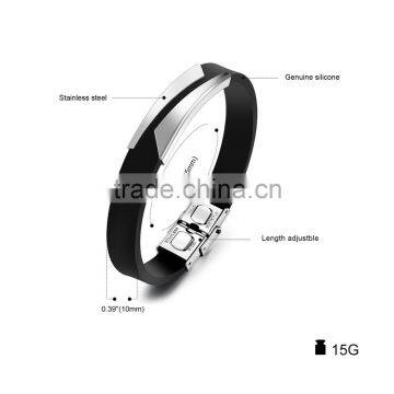 Fashion Silicone Men's Bracelets Unique Cutting Hollow Design Length Adjustable Stainless Steel Men Jewelry Bangles photo-5