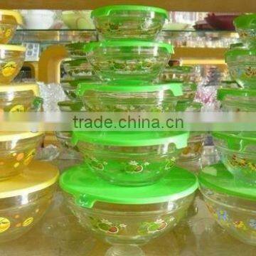 color printing 5pcs glass bowl set with plastic lid