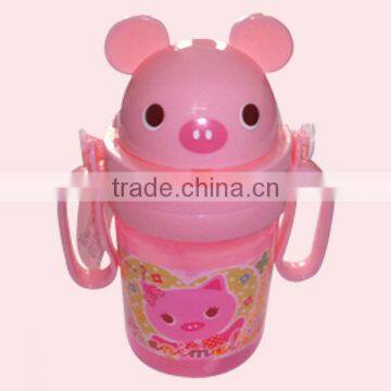 Cartoon Mini Children Water Drinking Bottle With Straw And Double Handle