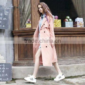 Ladies 2015 new fashion lapel collar plus size pink color long sleeve long winter coat