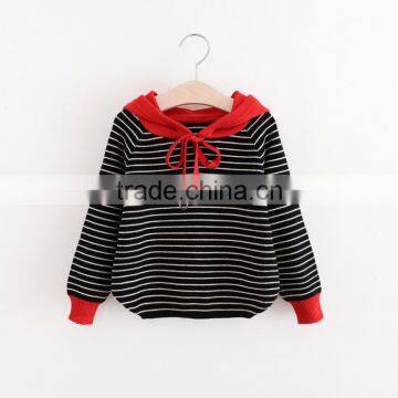 High Quality Eco-friendly Cotton Material Smart Girls Knit Hoodies With Striped Pattern photo-4