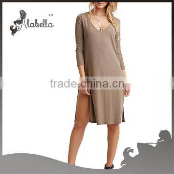 Sexy modal ladies dress long sleeve high side slits