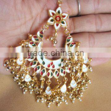 Kundan Jadau Earring Tikka Gold Plated Chand Bali Set photo-3