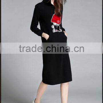 Long Sleeve Hooded Black Fleece Dress Long Hoodie photo-5