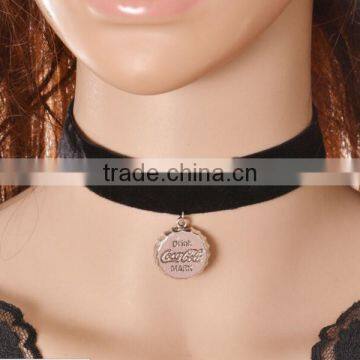 custom own logo charm wide velvet necklace big wide black velvet leather necklace for her gifts 2017