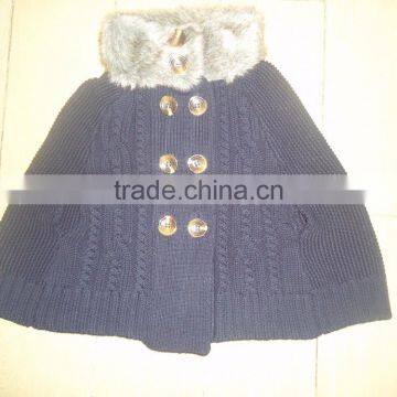 2016 Winter Fur Collar Cable Knitted Baby Sweater Ponchos photo-5