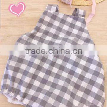 Soft Cotton Unisex Romper Newborn Grey Gingham Pattern Infant Baby Romper