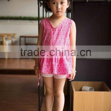COOL KID ZONE 2016 summer children girl print V neck chiffon short sleeveless dresses design girl dress