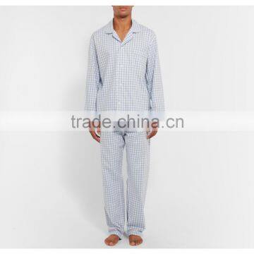 Light Blue and White Checked Men Loungewear Set Long Sleeves Shirt and Trousers photo-2