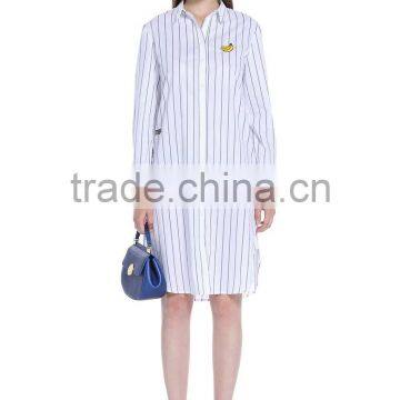Women's 100% Cotton Blue and White Stripe Button-up Long Blouse/shirt Dress in Guangzhou photo-1