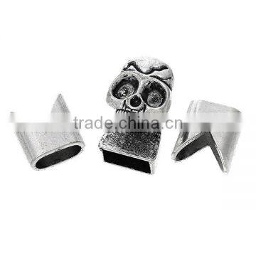 Hook Clasps Bracelet End Bar With Slider For Leather Bracelet Skull Halloween Antique Silver 19mm x13mm 13mm x12mm