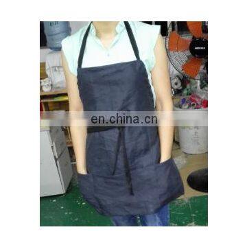 100% pure linen cafe shop apron in navy blue color with drawstring ties