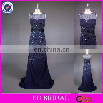 LN147 Stunning beaded sleeveless elegant navy blue sale beaded brazilian evening dress