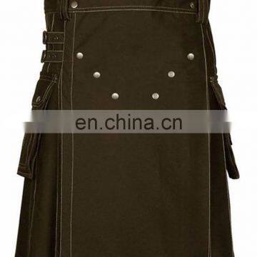 Men Chocolate Brown Contrast Stich Utility Kilt