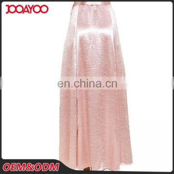 2016 Fashion Design Custom Casual Pink High Waist Skirts Latest Stain Ladies Maxi Long Skirt